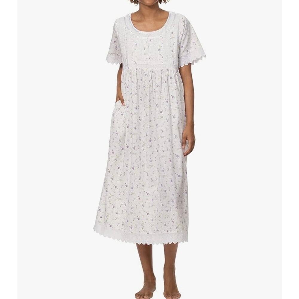 The 1 for U Sz S Helena Cotton Victorian Nightgown Lilac Rose Print Cottagecore
